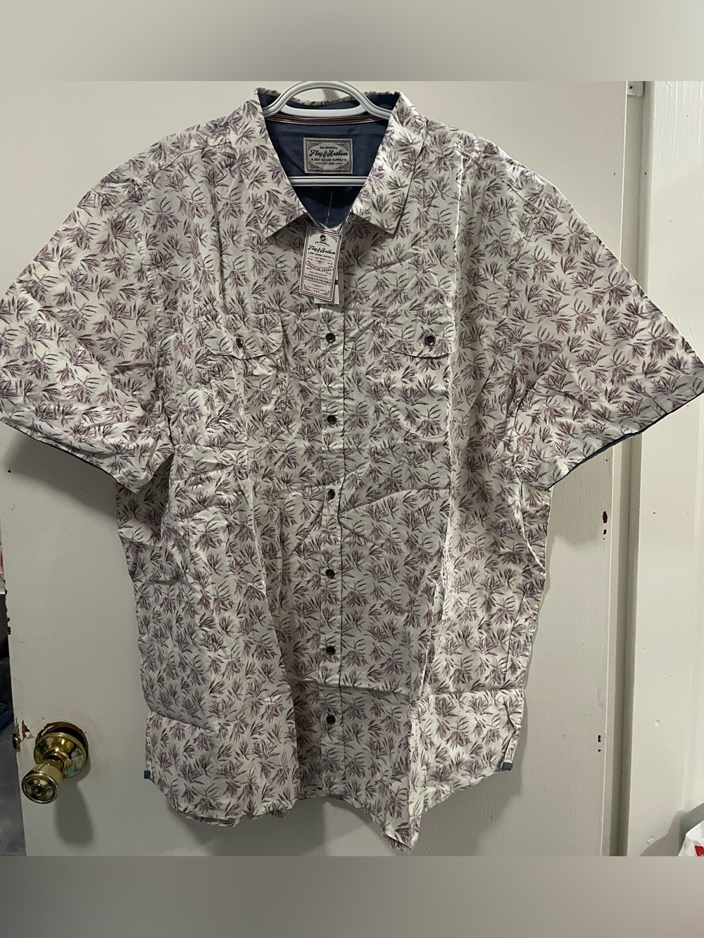 Flag & Anthem Men’s Cream Mauve Botanical Leaf Printed Short Sleeve Shirt 2XLB